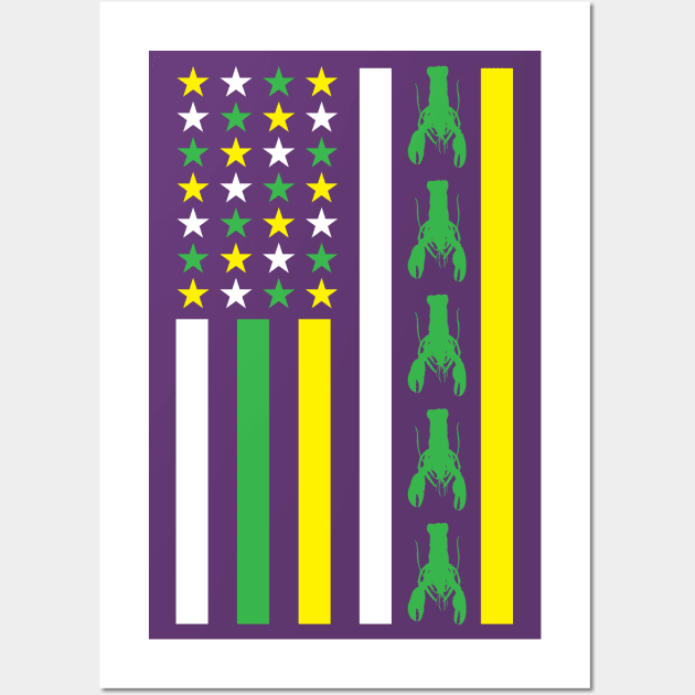 Mardi Gras American Flag Crawfish New Orleans Fat Tuesday Wall Art by PodDesignShop